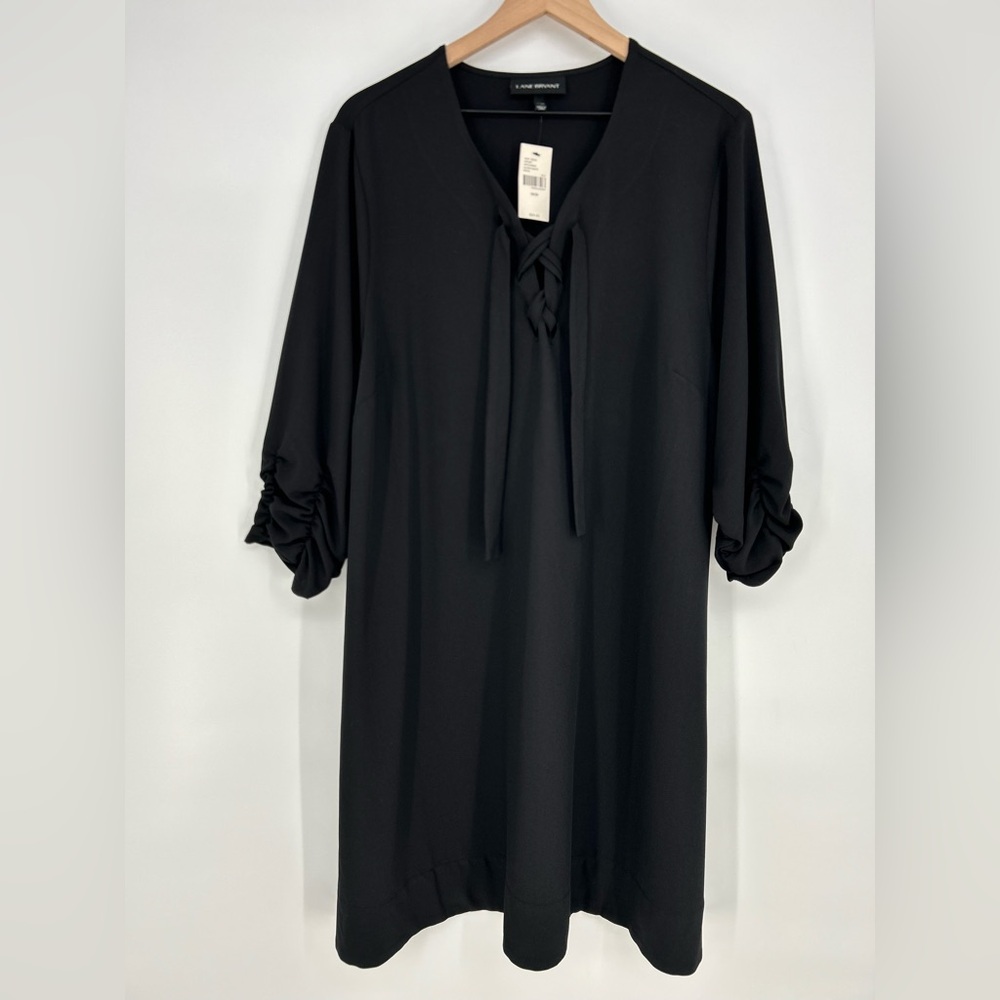 "NWT" Lane Bryant Black Tie-Neck Shift Midi Dress- Women's 18/20‎